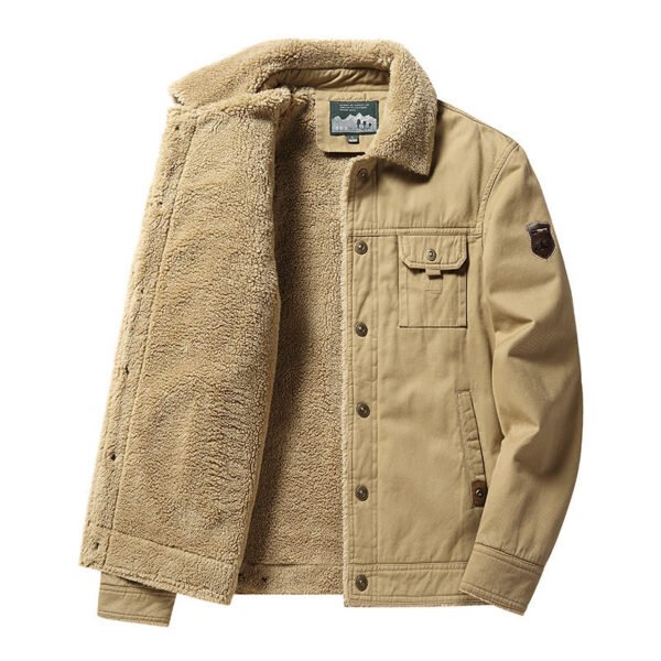 Men’s Thickened Fleece-Lined Cotton Jacket with Polo Collar – Casual Youth Outerwear