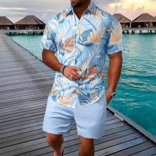 Men’s Summer Casual Shirt & Shorts Set – European & American Style, Loose Fit