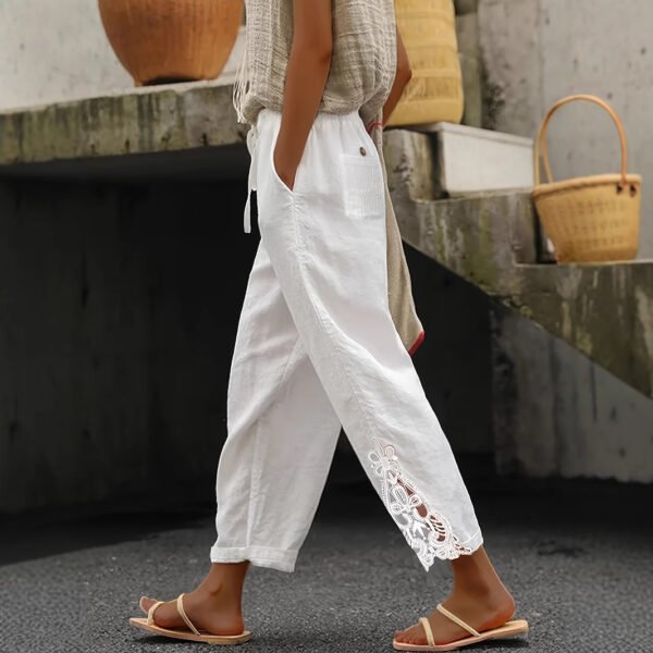 Women’s Casual Baggy Straight Trousers – Comfortable Mid-Waist Polyester Pants