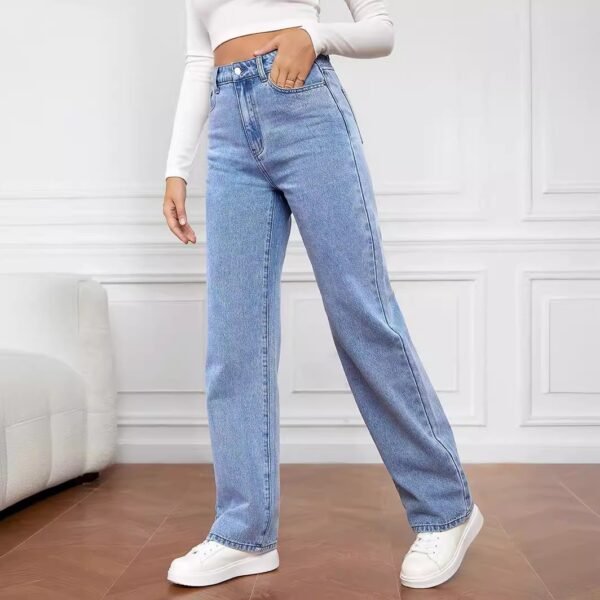 Washed Fashion Straight Leg Jeans for Women – Mid Waist with Micro Elasticity