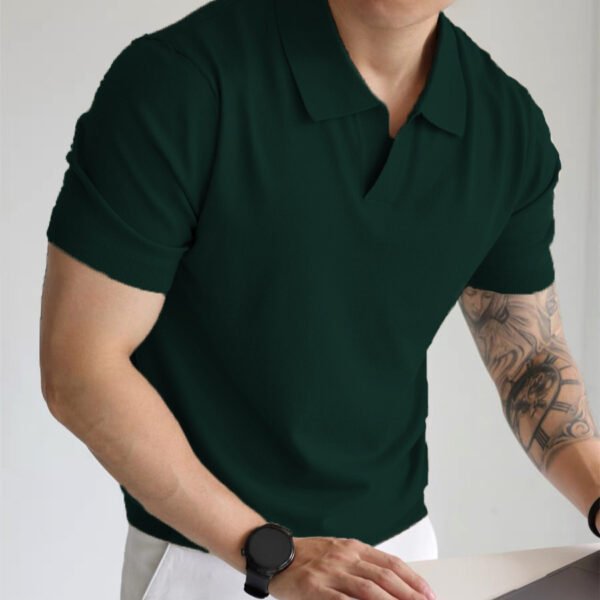 Men’s Summer Lapel T-Shirt – Solid Color Slim Fit Short Sleeve