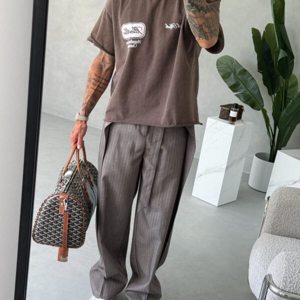Men's Striped Lace-Up Casual Pants – Elegant Full-Length Trousers