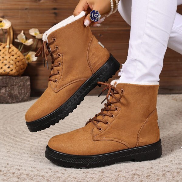 Women’s Waterproof High-Top Cotton-Padded Snow Boots – Flat Heel Lace-Up Winter Footwear