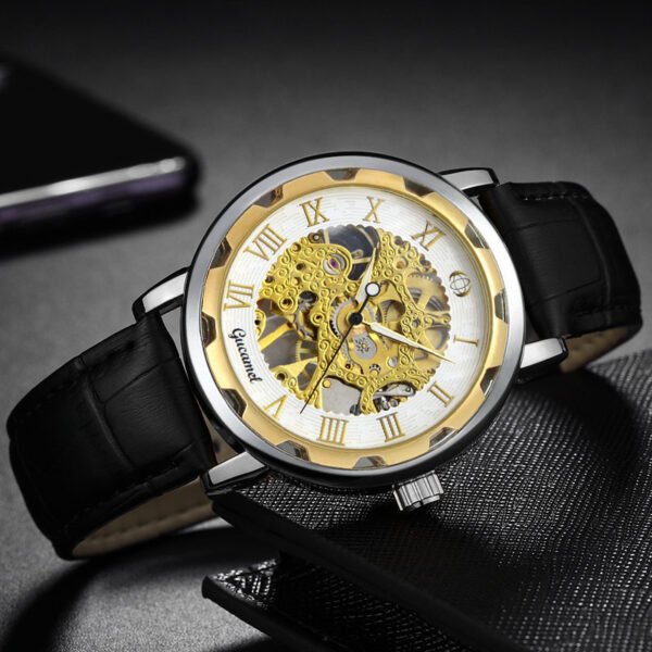 Steel Strip Hollow Gold Manual Mechanical Watch – Elegant & Durable