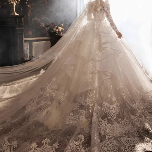 European Royal Court Princess Gown – Elegant Lace Dress with Regal Train
