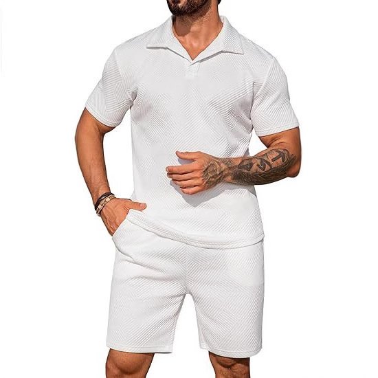 Men's Casual Solid Color Polo Shirt & Shorts Set
