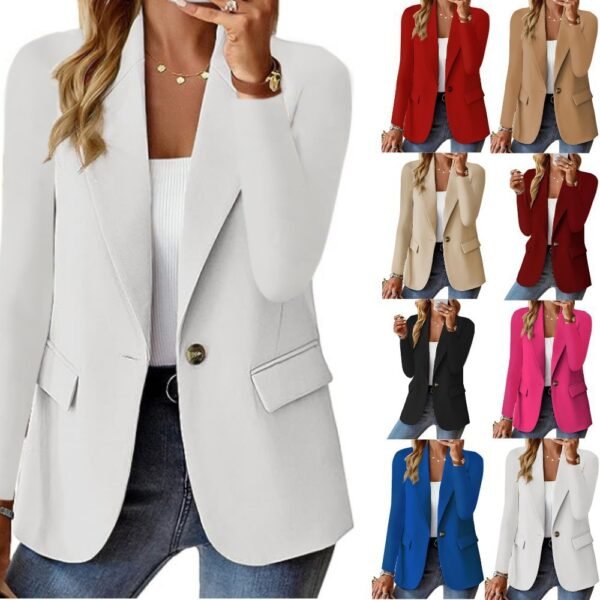 Women’s Ins Lapel Button Jacket – Long-Sleeve Casual Suit Top Outerwear